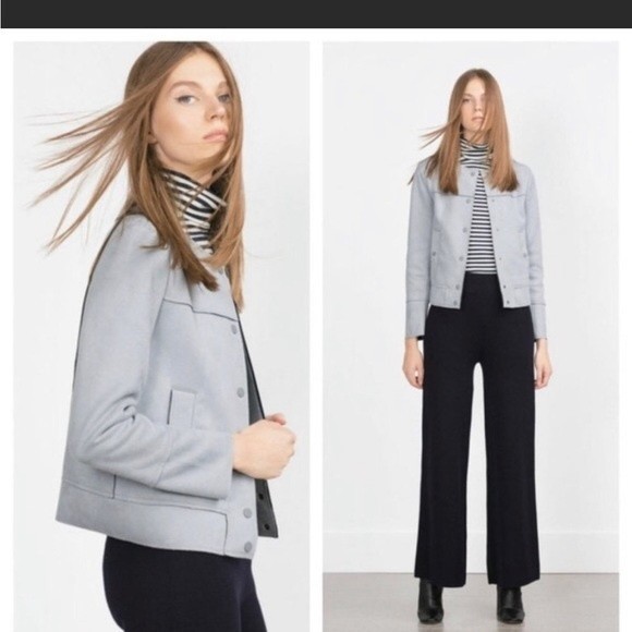 Zara Faux Suede Blue Button Front Jacket size M - Picture 4 of 13